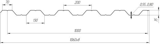 Профнастил НС35 1060/1000x0,45 мм, 7024 графитовый серый матовый