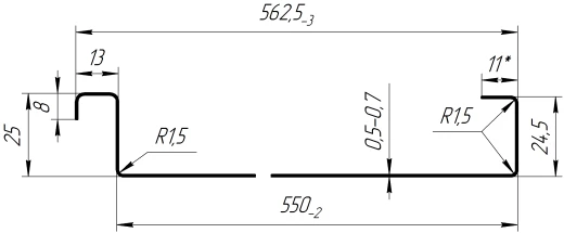 Фальцевая кровля 562/550x0,65 мм, цинк